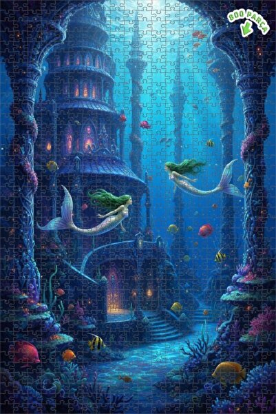Teona Ahşap Mermaid Palace Oil Painting Look Double Layer Framed Wooden Puzzl...