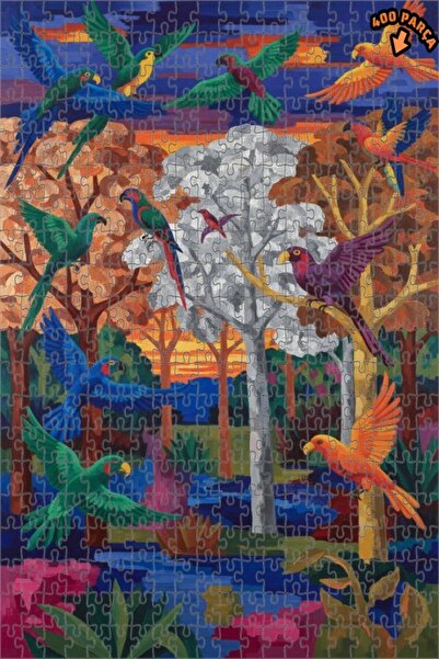 Teona Ahşap لغز خشبي على شكل طيور الببغاء في الغابة بألوان زيتية 400 قطعة 35x35