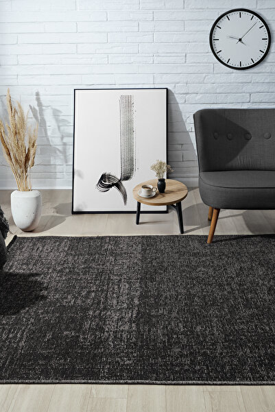 Prestige Halı Vintage Antrasit Halı Yıkanabilir Kaymaz Taban Şönil Kilim Doku...