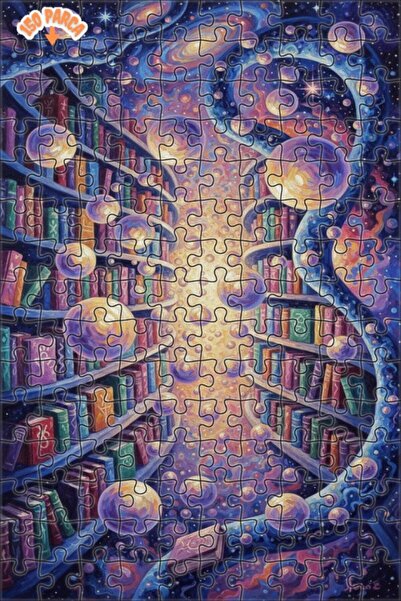 Teona Ahşap Universal Knowledge Library Oil Painting Look Double Layer Framed...