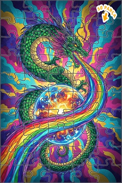 Teona Ahşap لوحة خشبية مؤطرة بطبقتين على شكل تنين قوس قزح، ملونة بالألوان الز...