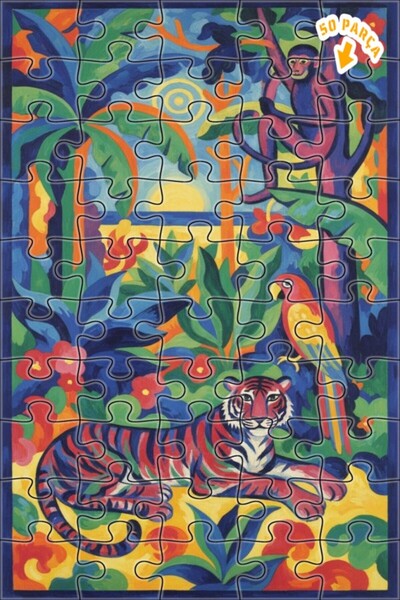 Teona Ahşap لغز خشبي مؤطر من طبقتين بتصميم فني ملون لفهد الغابة الغريبة والقر...