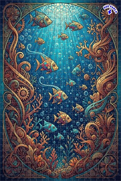 Teona Ahşap لغز خشبي مؤطر من طبقتين على شكل أسماك على طراز آرت نوفو 600 قطعة ...