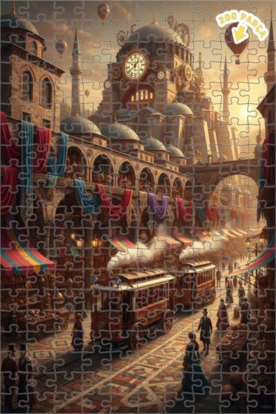 Teona Ahşap لغز خشبي ذو طبقتين على شكل مدينة ستيمبانك لايف ماركت بمظهر لوحة ز...