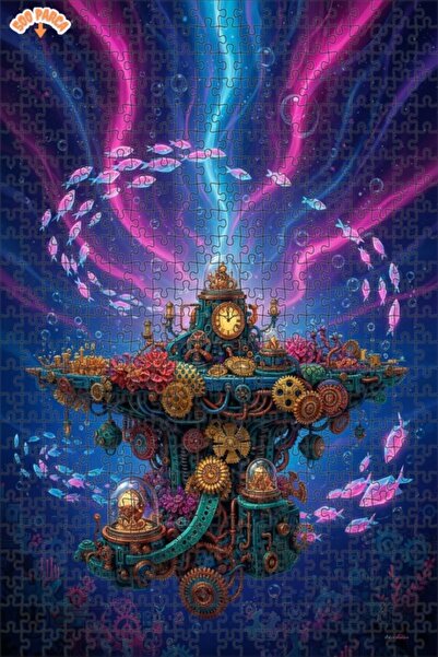 Teona Ahşap Mysterious Steampunk Undersea Adventure Oil Painting Double-Layer...