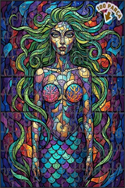 Teona Ahşap لغز خشبي بإطار ذو طبقتين بمظهر فسيفساء حورية البحر 100 قطعة 25x25