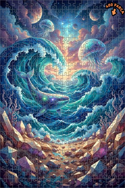 Teona Ahşap لغز خشبي مؤطر ذو طبقتين على شكل حوت سحري وقنديل البحر المجرسي 400...