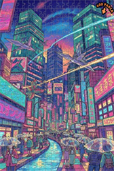 Teona Ahşap لوحة زيتية بتصميم مدينة النيون 400 قطعة مقاس 35x35