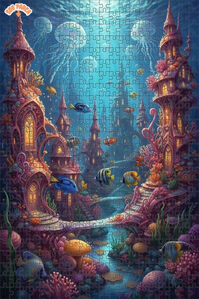 Teona Ahşap لغز خشبي بإطار ذو طابقين بمظهر لوحة زيتية لمدينة تحت البحرية الرا...