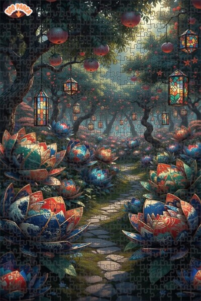 Teona Ahşap لوحة زيتية لمنظر حديقة الزهور السحرية 500 قطعة 50x30