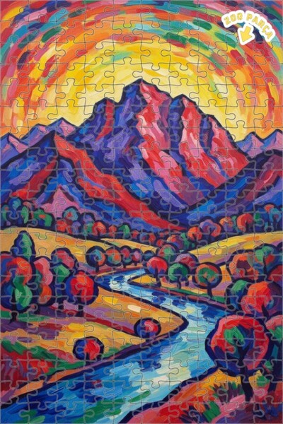 Teona Ahşap لوحة زيتية لمنظر جبلي ونهر نابض بالحياة، لغز خشبي مؤطر ذو طابقين،...