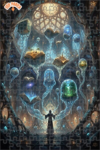 Teona Ahşap The Books of Knowledge of the Magical Realms Oil Painting Double-...