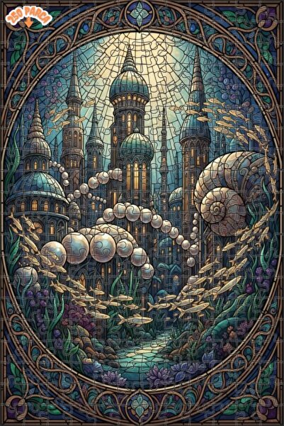 Teona Ahşap Sea Palace Mosaic Art Patterned Double Layer Framed Wooden Puzzle...