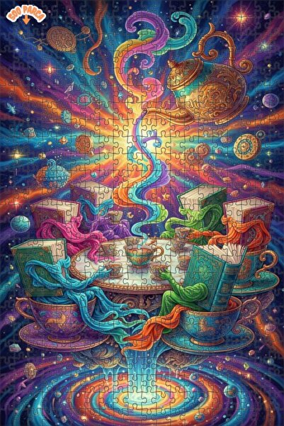 Teona Ahşap Crazy Tea Party Universe Oil Painting Lookalike Double Layer Fram...