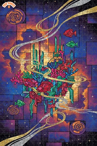 Teona Ahşap Colorful Undersea Feast Double Layer Framed Wooden Puzzle 500 Pie...