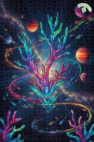 Teona Ahşap لغز خشبي ملون على شكل شجرة كريستالية للأسماك، فن كوزمي، ذو طبقتين...