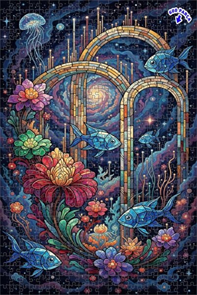 Teona Ahşap لغز خشبي رائع على شكل أسماك المجرة والزهور الملونة ذو طبقتين 600 ...