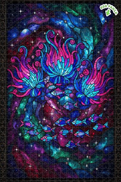 Teona Ahşap لغز خشبي فني من الزجاج الملون على شكل أسماك المجرة، لغز خشبي مؤطر...