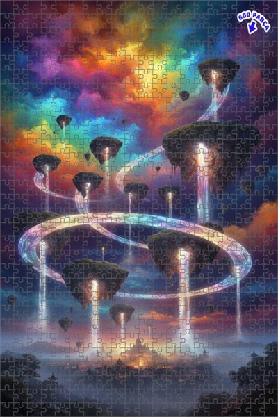 Teona Ahşap لغز خشبي ذو إطار مزدوج الطبقات على شكل جزر طائرة ملونة بألوان قوس...