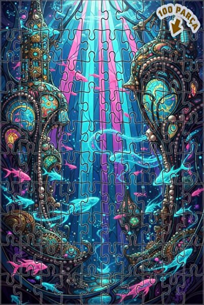 Teona Ahşap لغز خشبي مؤطر ذو طبقتين بتصميم لوحة زيتية لمنطقة تحت البحر الساحر...