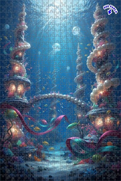 Teona Ahşap لغز فني لمنظر قلعة غامضة تحت الماء مرسومة بالزيت 600 قطعة 50x35