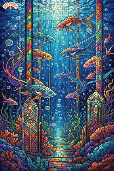 Teona Ahşap The Magical Underwater World of Colorful Fish Stained Glass Look ...