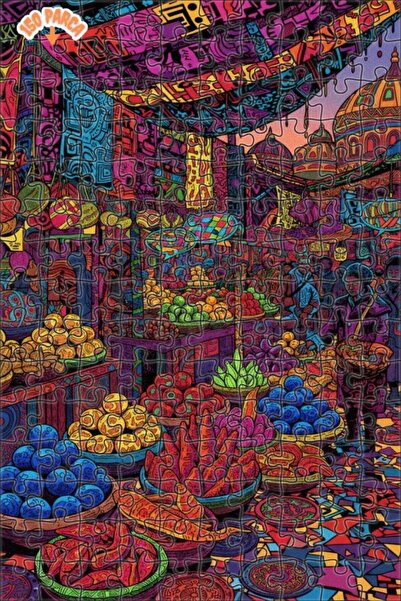 Teona Ahşap Live Market Place Pattern Art Double Layer Framed Wooden Puzzle 1...