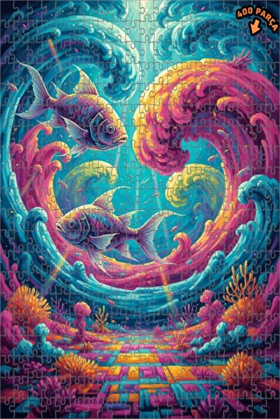 Teona Ahşap لغز خشبي مؤطر ذو طبقتين بتصميم أسماك المحيط السحرية، 400 قطعة، مق...