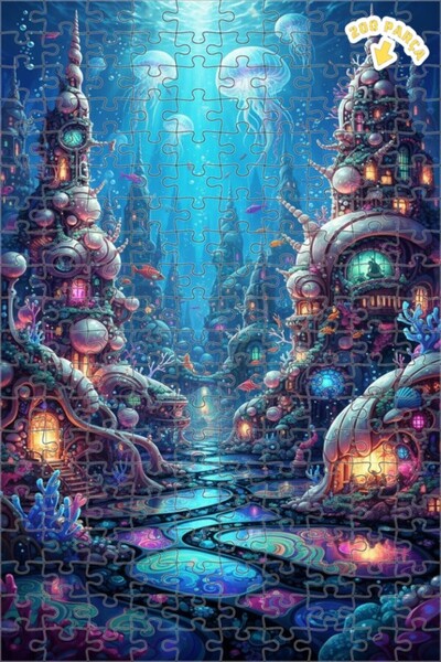Teona Ahşap لغز خشبي مؤطر ذو طابقين بتصميم مدينة تحت البحر السحرية مع رسم زيت...