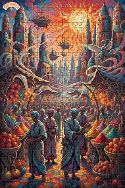 Teona Ahşap Fantastic City Market Oil Painting Look Wooden Puzzle 500 Pieces ...