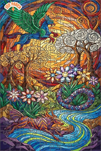 Teona Ahşap Mythical Creatures Double Layer Framed Wooden Puzzle 150 Pieces 2...