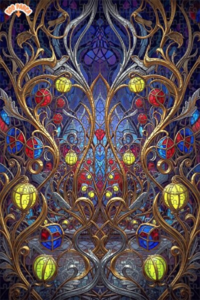 Teona Ahşap Art Nouveau Foil Stained Glass Look Wooden Puzzle 500 Pieces 50X30