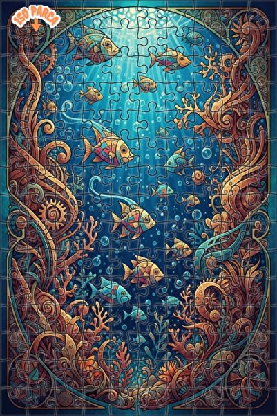 Teona Ahşap لغز خشبي مؤطر من طبقتين على شكل أسماك على طراز آرت نوفو 150 قطعة ...