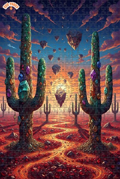 Teona Ahşap Crystal Cactus Desert Adventure Oil Painting Lookalike Double Lay...