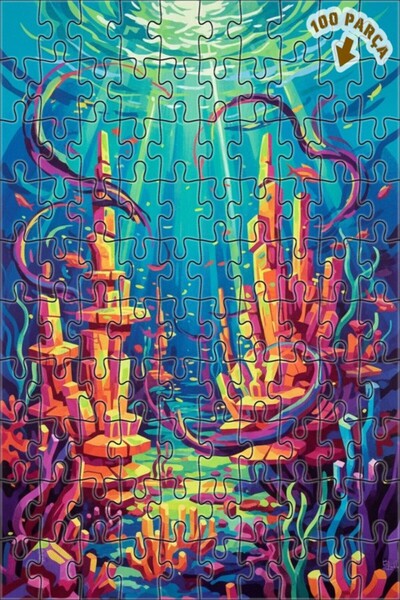 Teona Ahşap لغز خشبي مؤطر ذو طابقين بتصميم مدينة ملونة تحت الماء بمظهر ألوان ...