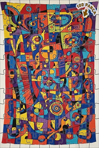 Teona Ahşap لغز خشبي بإطار مزدوج الطبقات بفن تجريدي هندسي ملون 100 قطعة 25x25