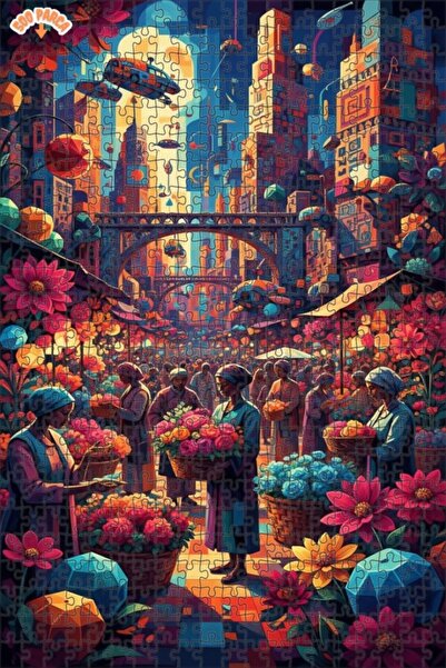 Teona Ahşap لوحة ألغاز خشبية مؤطرة ذات طابقين بتصميم سوق المدينة الملونة، 500...