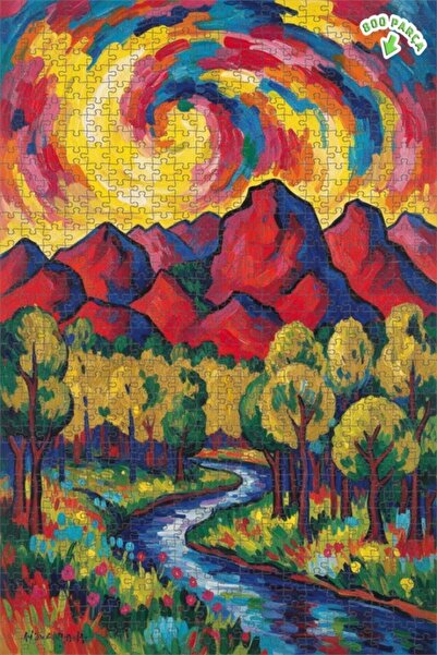 Teona Ahşap لغز خشبي مؤطر من طبقتين بتصميم الجبال المتدفقة والسماء الملونة، 8...