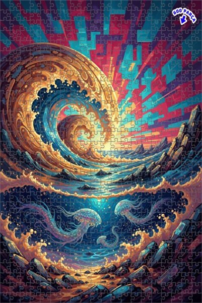 Teona Ahşap لغز فني خشبي على شكل موجة عملاقة وقنديل البحر ملون، ذو طبقتين، 60...