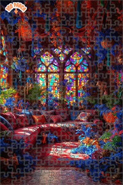 Teona Ahşap Magical Bohemian Wonderland Colored Glass Double Layer Framed Woo...