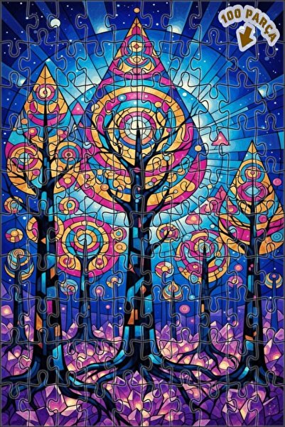 Teona Ahşap لغز خشبي فني تجريدي من الكريستال الملون بتصميم غابة، لغز خشبي مؤط...