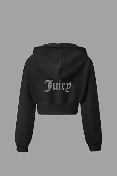 Bozz&Bozz Collection سويت شيرت نسائي من كريستال ستون مطبوع كروب هودي باللون ا...