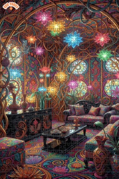 Teona Ahşap Magic Garden Flowers Oil Painting Look Double Layer Framed Wooden...