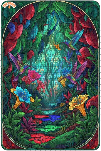 Teona Ahşap لغز خشبي على شكل طيور الغابة السحرية بمظهر زجاجي ملون، ذو طبقتين،...