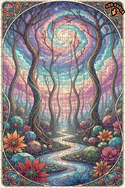 Teona Ahşap لغز الغابة الغامضة مطبوع لغز خشبي مؤطر بطبقتين 400 قطعة 35x35