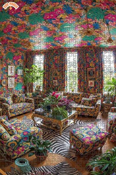 Teona Ahşap Tropical Dream Floral Patterned Oil Painting Look Double Layer Fr...