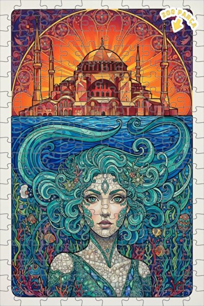 Teona Ahşap هاجيا صوفيا لوحة زيتية على شكل حورية البحر، لغز خشبي مؤطر ذو طابق...