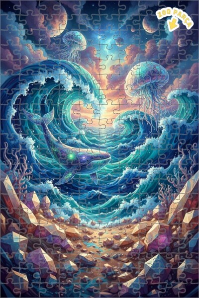 Teona Ahşap لغز خشبي مؤطر بطبقتين على شكل حوت ساحر وقنديل البحر المجرسي 200 ق...