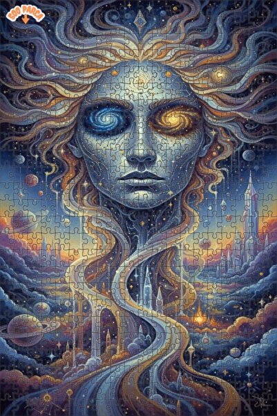 Teona Ahşap لغز خشبي مؤطر ذو طبقتين بتصميم الزيت الزيتي لوجه الكون وحلم المجر...