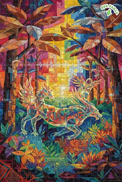 Teona Ahşap لغز خشبي بتصميم تنين الغابة الغامضة، 800 قطعة، 70x50 سم